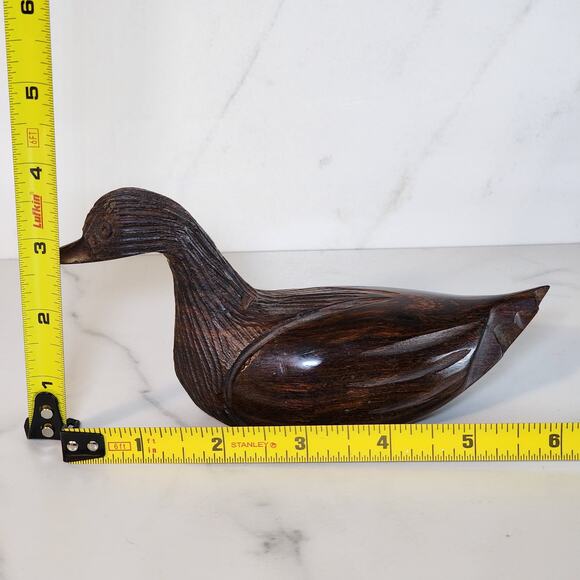 Rustic Wooden Duck Decoy Statue - Vintage Hand Carved Figurine 6x3 - Picture 10 of 10